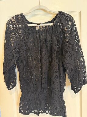 INC International Concepts Black Floral Lace Tunic